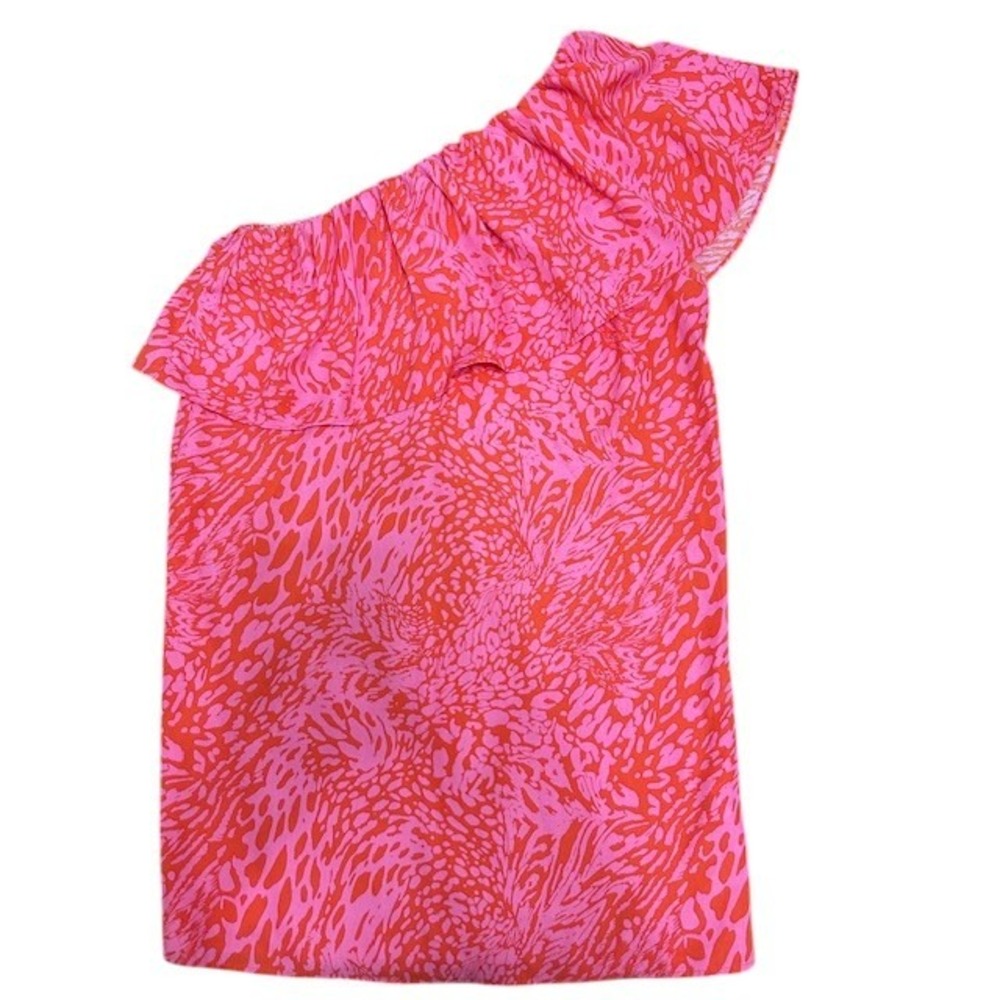 Vici‎ One Shoulder Ruffle Dress Pink Orange Animal Print Sleeveless - Size Med